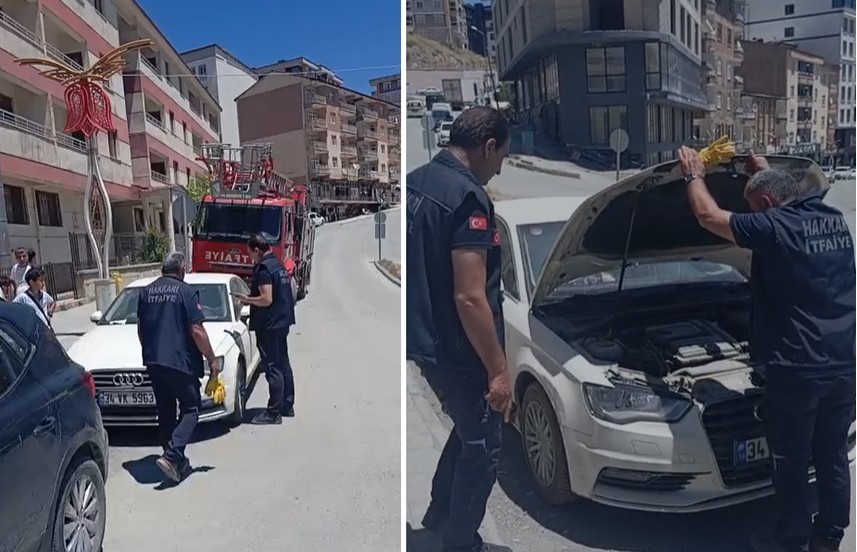 Araca sıkışan yavru kedi itfaiye tarafından kurtarıldı
